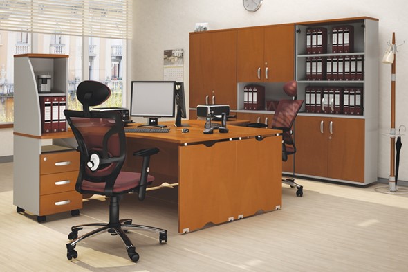 Комплект офисной мебели Милан для 2 сотрудников с тумбочками и большим шкафом в Чебоксарах - изображение