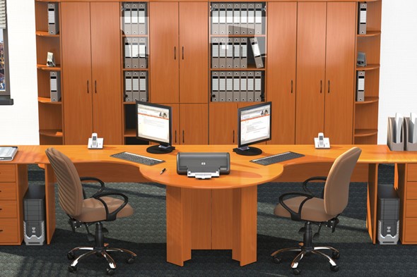 Офисный набор мебели Классик для двух сотрудников с большим шкафом в Чебоксарах - изображение