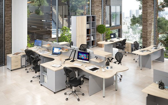Набор мебели в офис OFFIX-NEW для 4 сотрудников с двумя шкафами в Чебоксарах - изображение