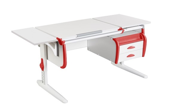 Детский стол-трансформер 1/75-40 (СУТ.25) + Polka_b 1/550 + Tumba 3 белый/белый/Красный в Чебоксарах - изображение