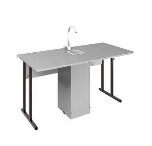 Детский стол 2-местный для кабинета химии Стандарт 7, Пластик Серый/Коричневый в Чебоксарах
