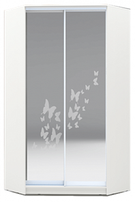 Шкаф 2400х1103, ХИТ У-24-4-66-05, бабочки, 2 зеркалами, белая шагрень в Чебоксарах