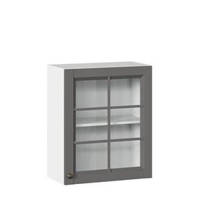 Навесной шкаф Амели-3 600 со стеклом ЛД 299.350.000.030, Белый/Оникс серый в Чебоксарах