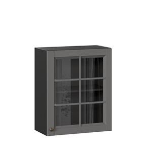 Кухонный навесной шкаф Амели-3 600 со стеклом ЛД 299.350.000.032, Черный/Оникс серый в Чебоксарах