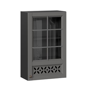 Шкаф навесной Амели-3 600 высокий со стеклом ЛД 299.450.000.048, Черный/Оникс серый в Чебоксарах