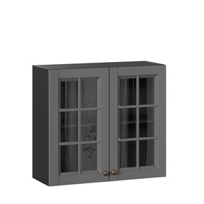 Кухонный навесной шкаф Амели-3 800 со стеклом ЛД 299.360.000.036, Черный/Оникс серый в Чебоксарах