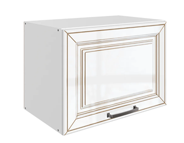 Шкаф на кухню Атланта L500 Н360 (1 дв. гл.) эмаль (белый/белый глянец патина золото) в Чебоксарах