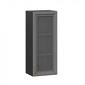 Настенный шкаф Джелатто 400 высокий со стеклом ЛД 241.420.000.152, Черный/Оникс серый в Чебоксарах