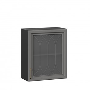 Навесной кухонный шкаф Джелатто 600 со стеклом ЛД 241.350.000.147, Черный/Оникс серый в Чебоксарах