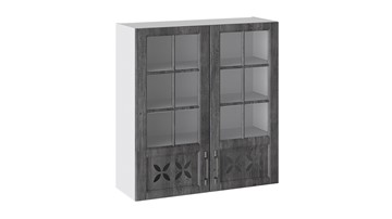 Кухонный шкаф Прованс (Белый глянец/Санторини темный) cо стеклом В_96-90_2ДРДс в Чебоксарах