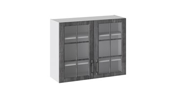 Шкаф на кухню Прованс (Белый глянец/Санторини темный) со стеклом В_72-90_2ДРс в Чебоксарах