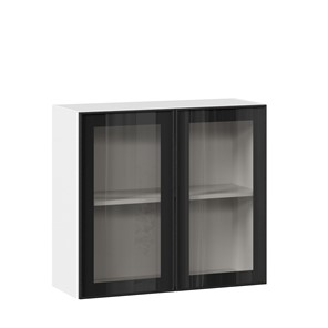 Кухонный шкаф со стеклом 800 Индиго ЛД 298.360.000.023, Белый/Чёрный в Чебоксарах