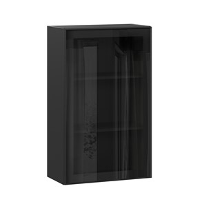 Навесной кухонный шкаф высокий со стеклом 600 Индиго ЛД 298.450.000.170, Чёрный/Чёрный в Чебоксарах
