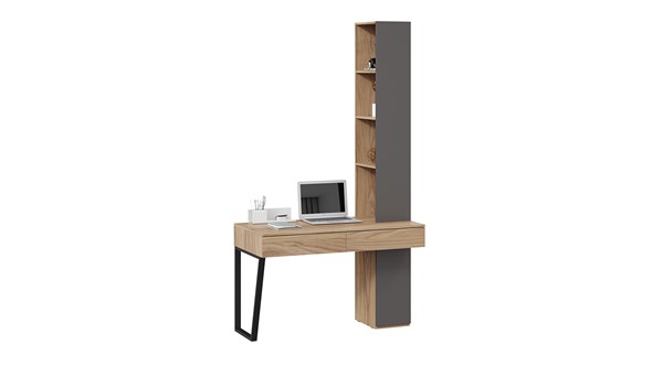 Стол с ящиками со шкафом комбинированным Порто СМ-393.15.012 (Яблоня Беллуно/Графит софт) в Чебоксарах - изображение