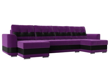 П-образный диван Честер, Фиолетовый/черный (вельвет/экокожа) в Чебоксарах