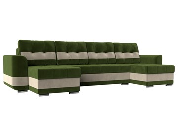 П-образный диван Честер, Зеленый/бежевый (вельвет) в Чебоксарах