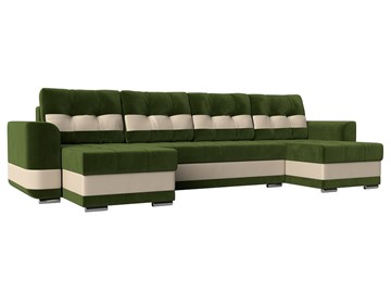 П-образный диван Честер, Зеленый/бежевый (вельвет/экокожа) в Чебоксарах