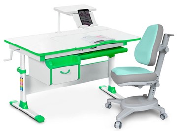 Комплект растущая парта + стул Mealux EVO Evo-40 Z (арт. Evo-40 Z + Y-110 TG) / (стол+полка+кресло) / белый, зеленый, серый в Чебоксарах