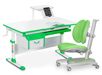 Комплект растущая парта + стул Mealux EVO Evo-40 Z (арт. Evo-40 Z + Y-115 KZ) / (стол+полка+кресло+чехол), белый, зеленый в Чебоксарах